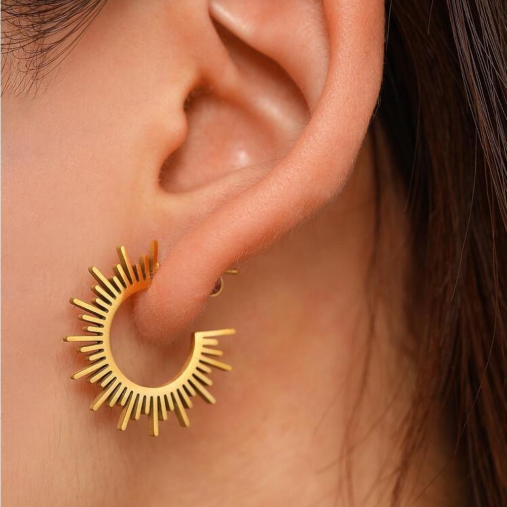 Stainless steel Sunburst Hoop‎ Earrings in gold color